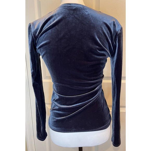 J.Crew Mercantile Blue Velvet Long Sleeves Stretch Wrap Blouse Womens Xsmall - Picture 2 of 6